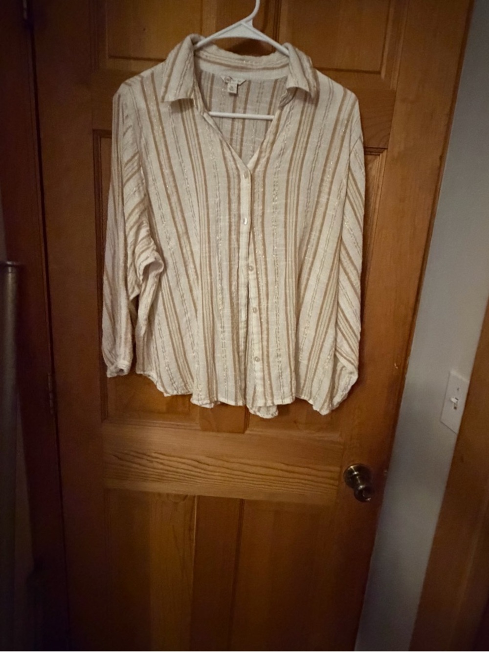 Cato Cream and Tan Striped Button-Up Shirt